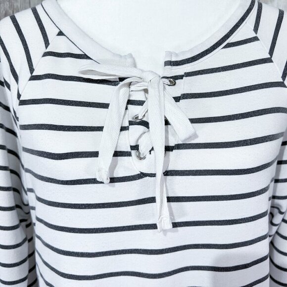 A:Glow Long Sleeve Maternity Sweatshirt | White with Gray Striped | Medium - Picture 6 of 10